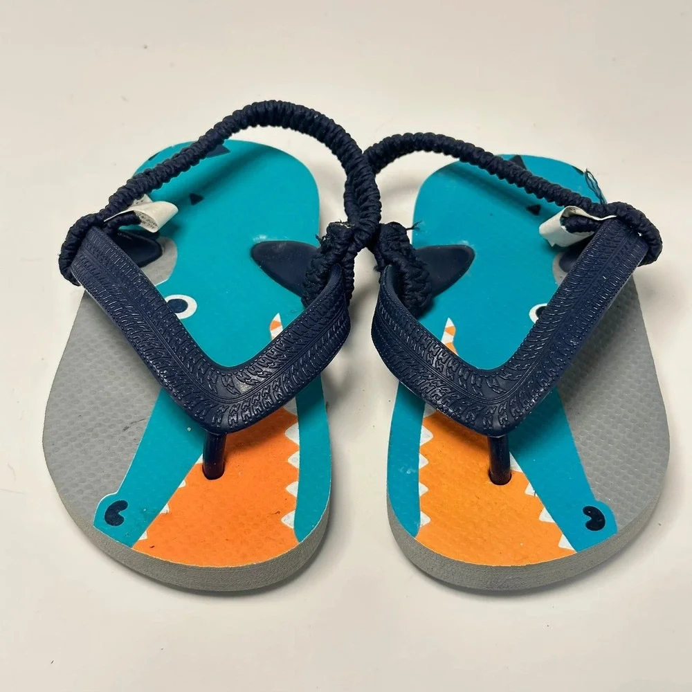 The Childrens Place Toddler Alligator Flip Flops Teal Orange Size 4/5 J2021